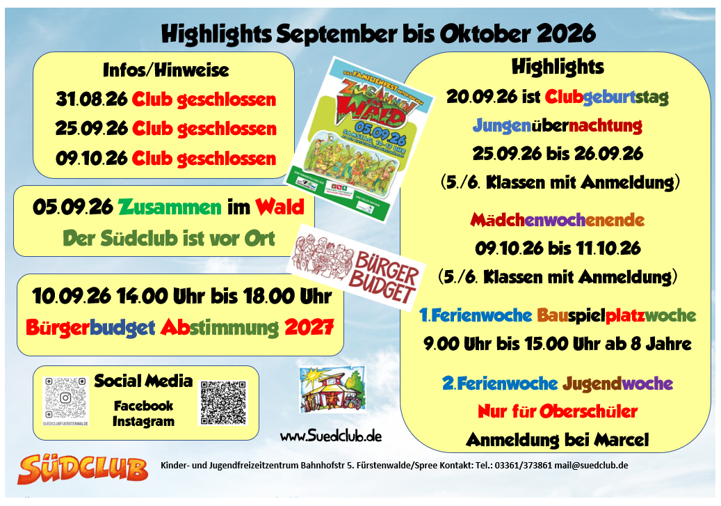 Aktuelle Veranstaltungen im September und Oktober